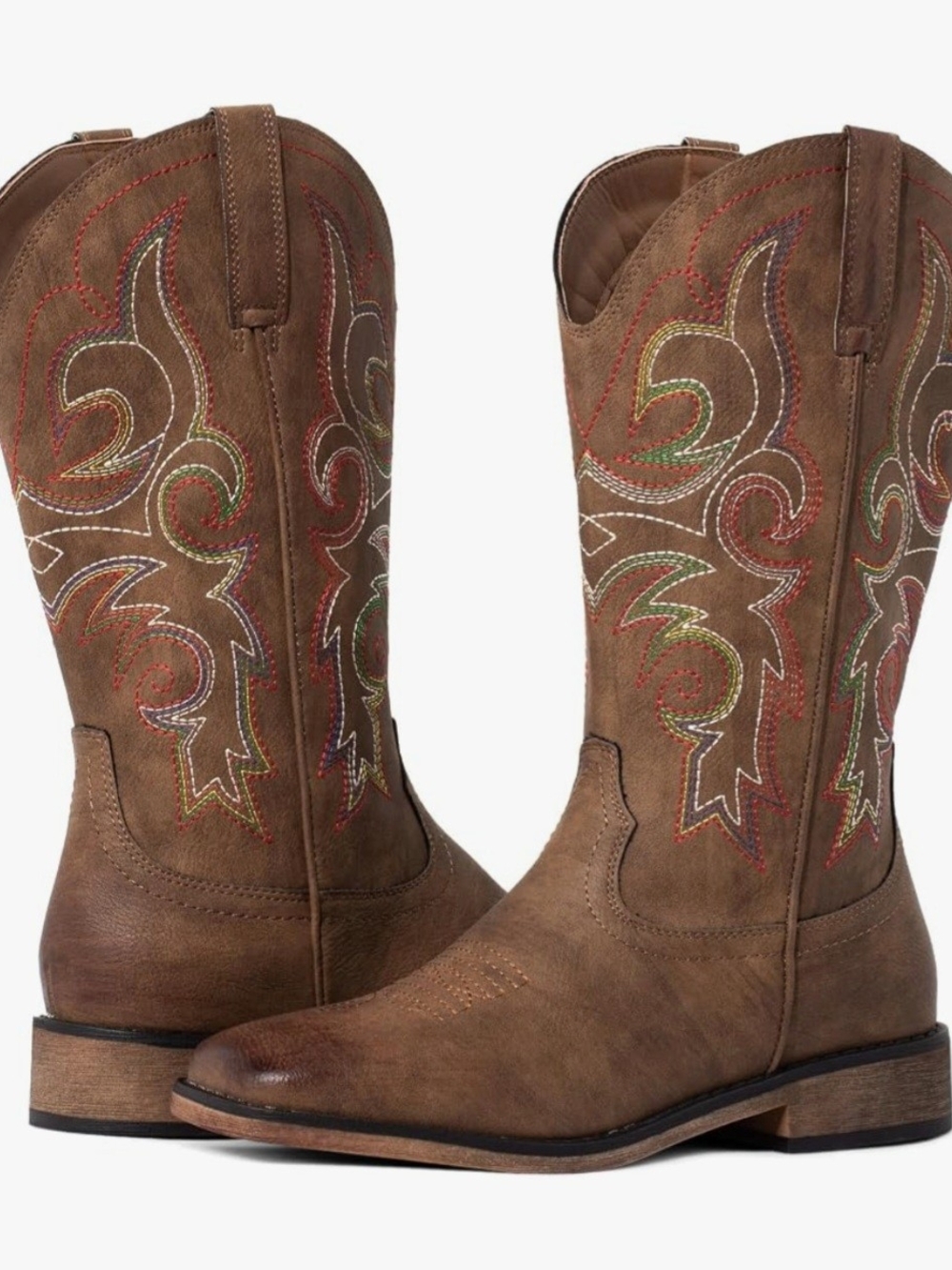 Women's Brown Western Cowboy Boots with Multicolor Stitching